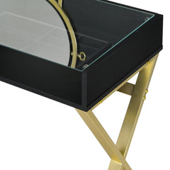Coleen Black & Gold Finish Vanity Desk W/Mirror & Jewelry Tray