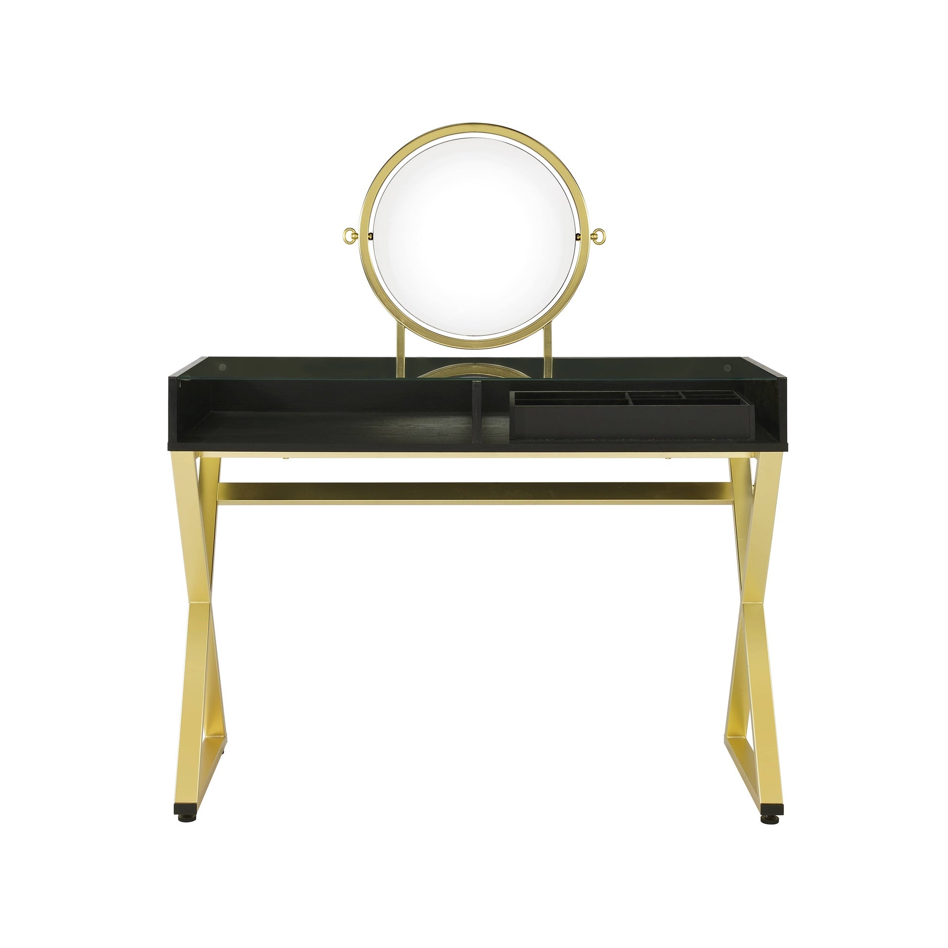 Coleen Black & Gold Finish Vanity Desk W/Mirror & Jewelry Tray