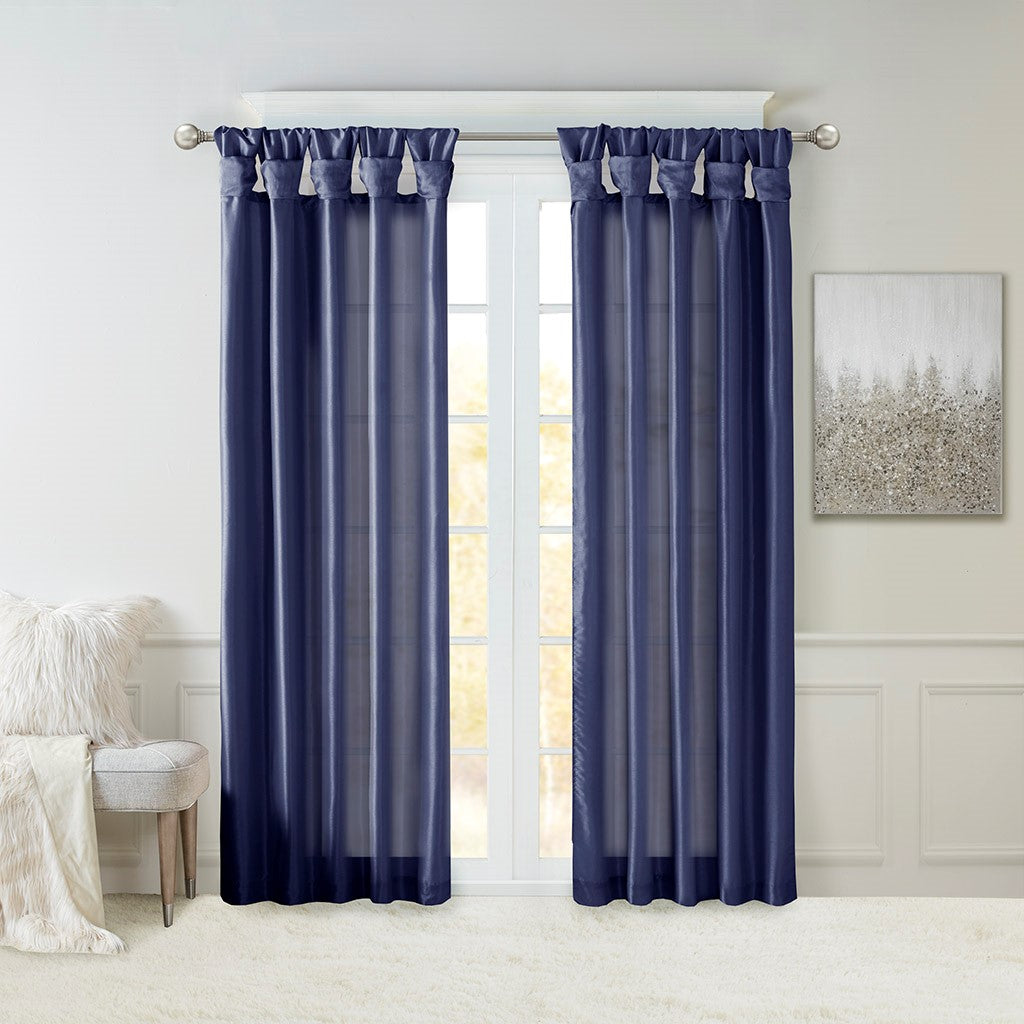 Twist Tab Lined Window Curtain Panel Navy 50x108"