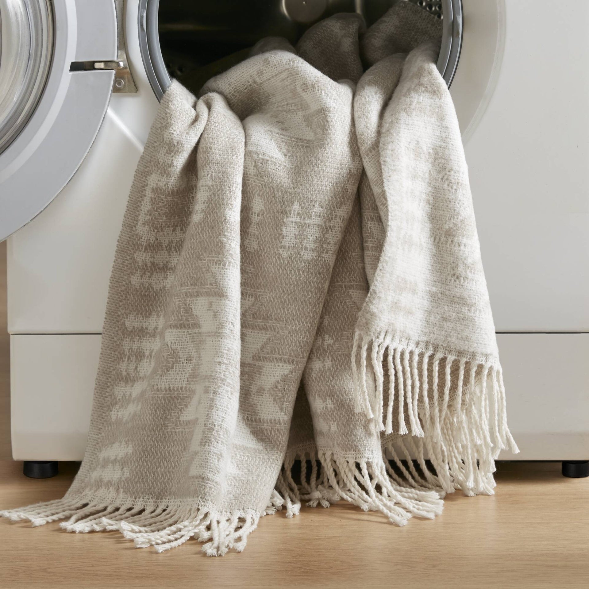 1-Piece 50x60" Cotton Blend Throw, Neutral Aztec