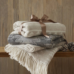 1-Piece 50x60" Cotton Blend Throw, Neutral Aztec