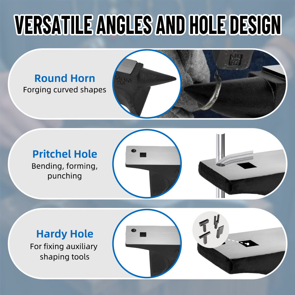 Single Horn Anvil, 55Lbs/25kg Cast Steel Anvil, High Hardness Rugged Round Horn Anvil Blacksmith, Large Countertop and Stable Base, with Round and Square Hole, Metalsmith Tool for Bending and Shaping