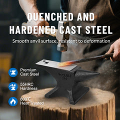 Single Horn Anvil, 55Lbs/25kg Cast Steel Anvil, High Hardness Rugged Round Horn Anvil Blacksmith, Large Countertop and Stable Base, with Round and Square Hole, Metalsmith Tool for Bending and Shaping