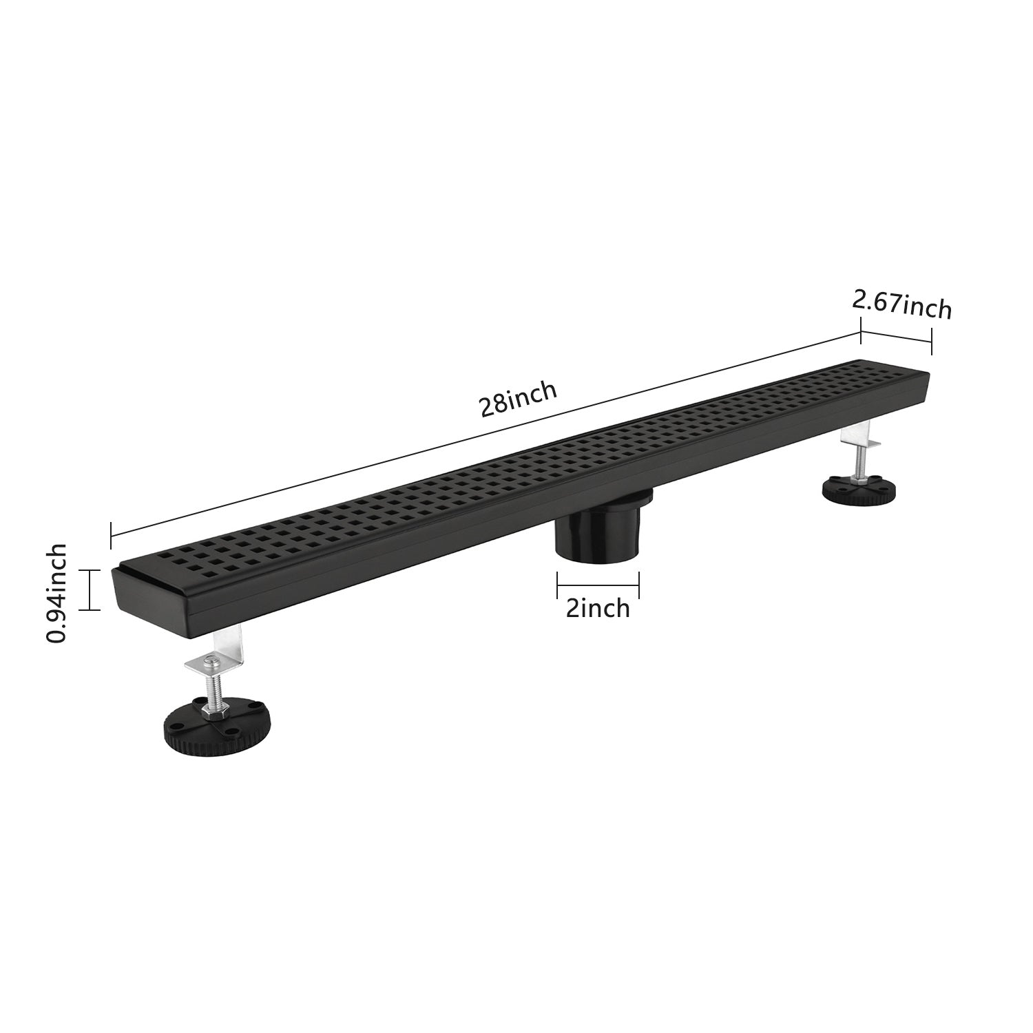 28 Inches Linear Shower Drain, Included Hair Strainer and Leveling Feet