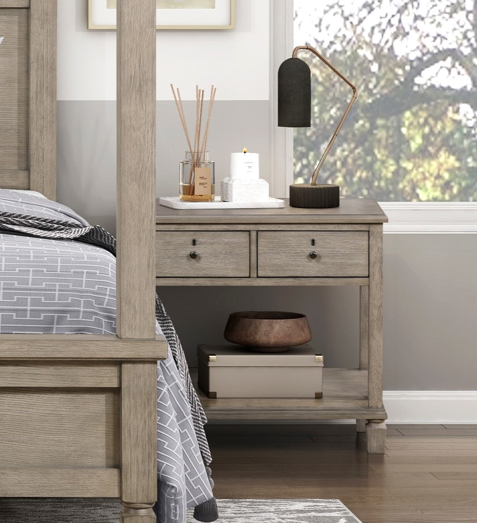 Gray Oak Finish Classic Transitional Bedroom Furniture 1pc Nightstand of 2 Drawers Open Bottom Shelf Wooden Furniture Bedside Table