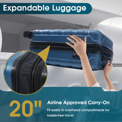 20 Inch Hardshell ABS Carry on Luggage, Durable Expandable Travel Suitcase with Spinner Wheels, TSA Lock