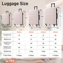 Hardshell Luggage Sets 6 Piece with 2 Bags,Carry on Suitcase with Handle Password Lock Double Spinner Wheels, Lightweight 16"+20"+24"+28" Luggages
