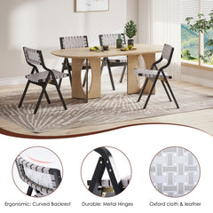 Wood Folding Chairs, Foldable Chairs Wooden Indoor Stackable Dining Chairs for Kitchen & Dining Room Chair Woven Seat & Webbing Back, Dining Chair Set of 2