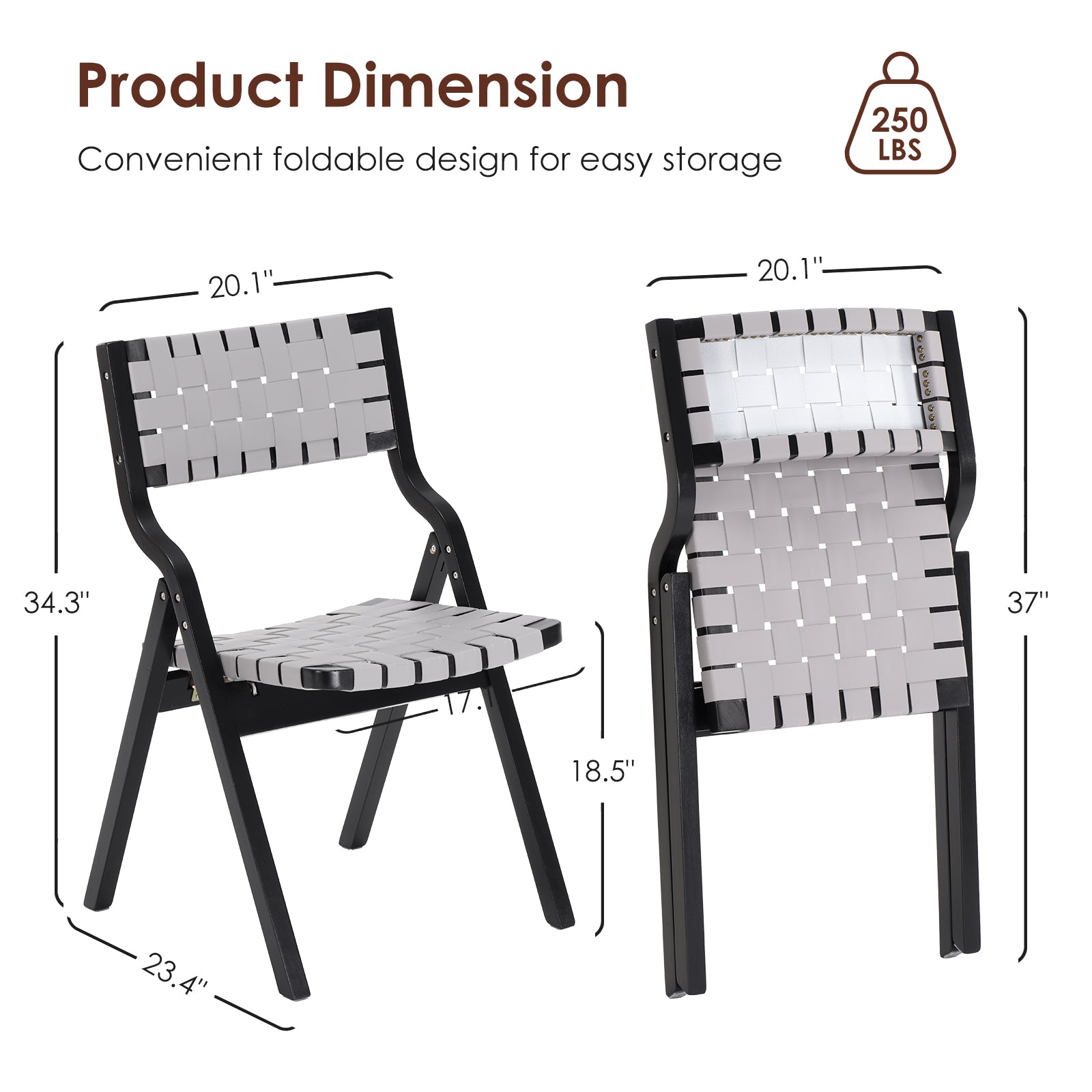 Wood Folding Chairs, Foldable Chairs Wooden Indoor Stackable Dining Chairs for Kitchen & Dining Room Chair Woven Seat & Webbing Back, Dining Chair Set of 2