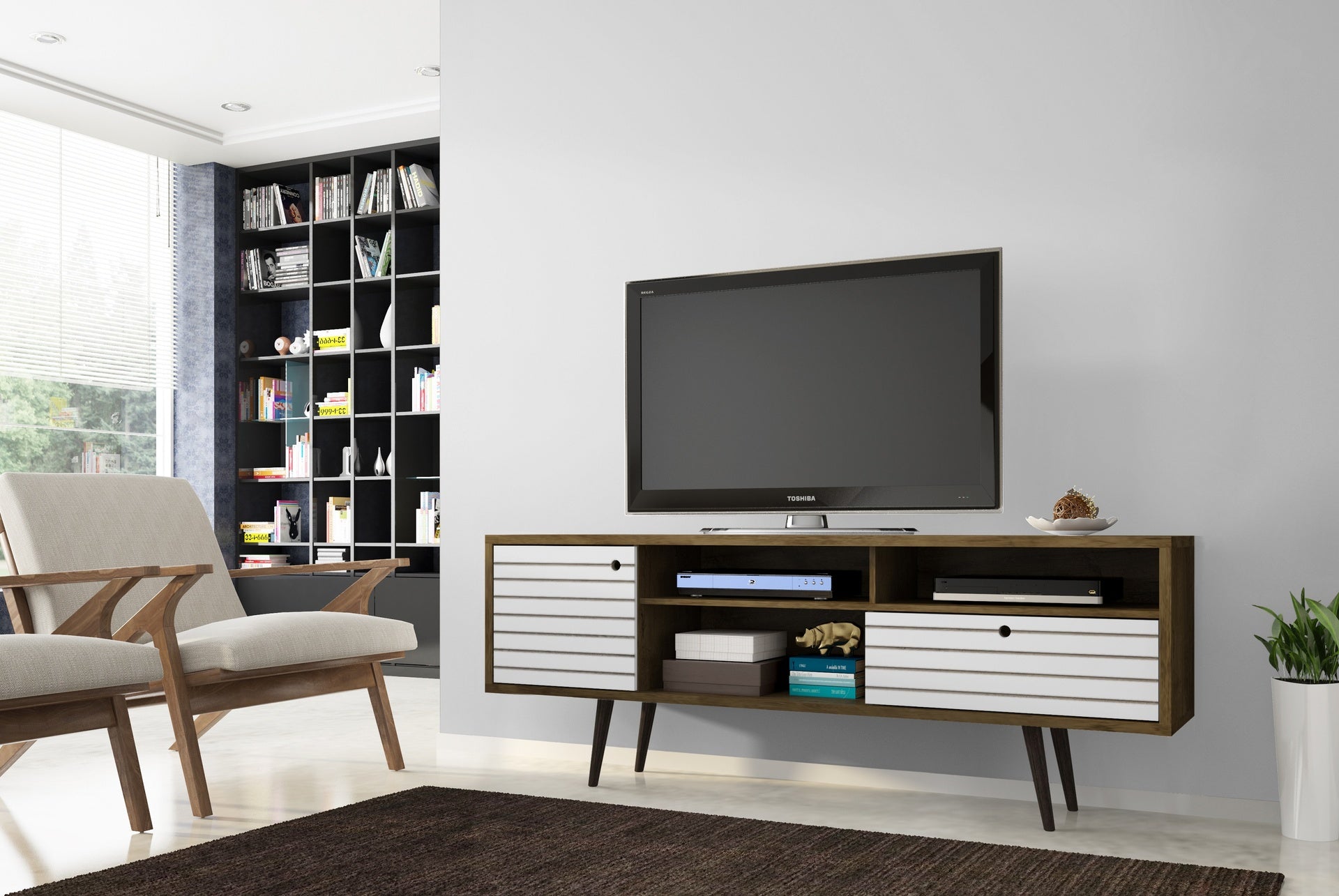 TV Stand in Rustic Brown and White