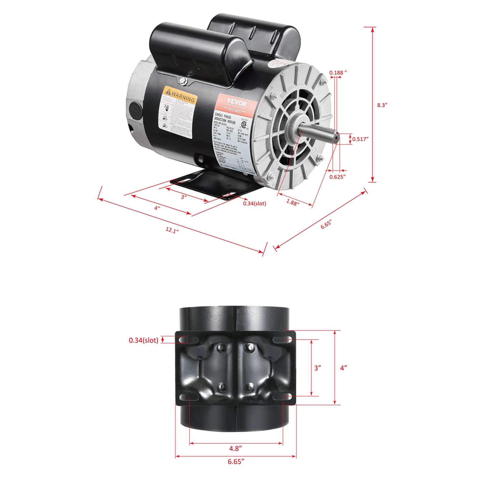 3HP Air Compressor Electric Motor 230V 15.5A 3450RPM 56 Frame CW/CCW Rotation (Factory Setting is CCW)