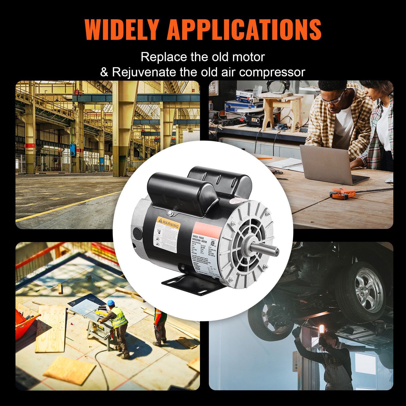 3HP Air Compressor Electric Motor 230V 15.5A 3450RPM 56 Frame CW/CCW Rotation (Factory Setting is CCW)