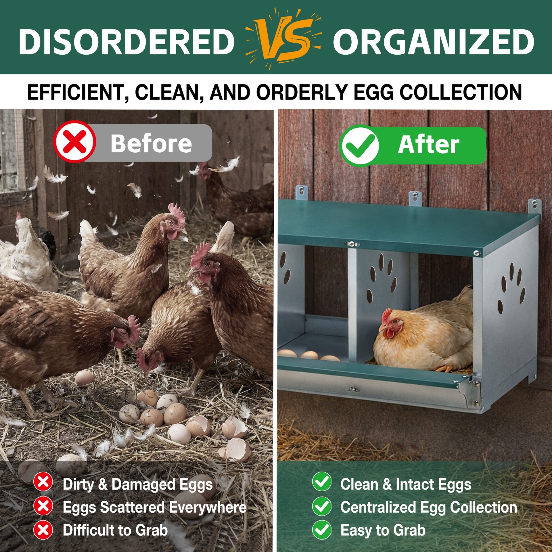 Metal Nesting Boxes for Chicken,3 Compartment Nesting Box,Galvanized steel Nesting Boxes for Hens, Easy to Assemble