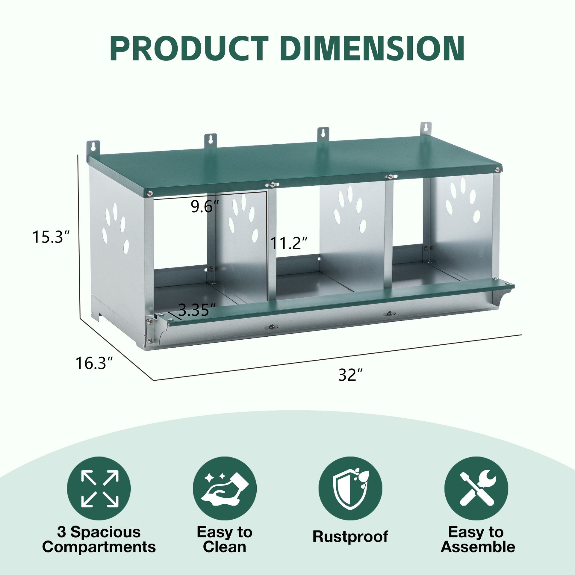 Metal Nesting Boxes for Chicken,3 Compartment Nesting Box,Galvanized steel Nesting Boxes for Hens, Easy to Assemble