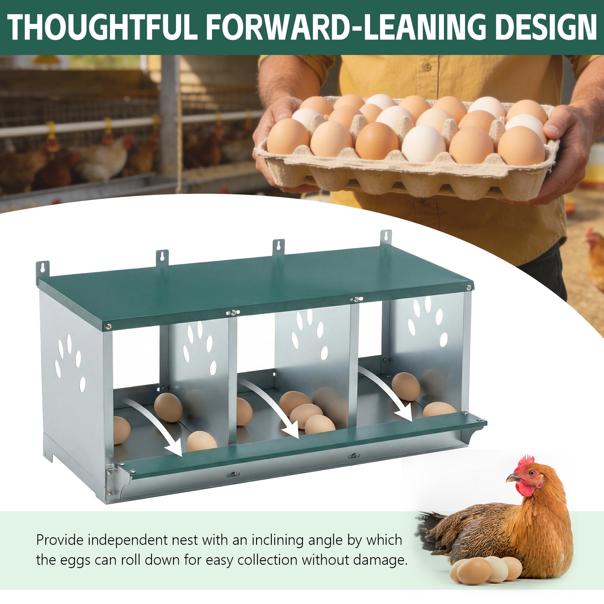 Metal Nesting Boxes for Chicken,3 Compartment Nesting Box,Galvanized steel Nesting Boxes for Hens, Easy to Assemble