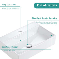 BB15-20Y-301 20"x14" Integrated White Ceramic Bathroom Sink With 1 Faucet Hole & Overflow