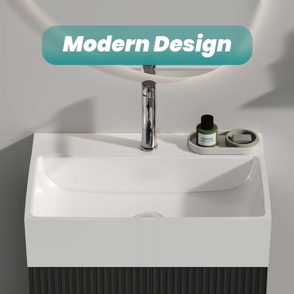 BB15-20Y-301 20"x14" Integrated White Ceramic Bathroom Sink With 1 Faucet Hole & Overflow