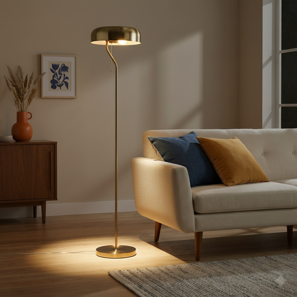 Tall Corner Floor Lamp for Living Room, Bedroom & Office Space Illumination, Spectra Floor Lamp - Gold outer and White inner 110~120V