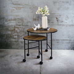 Oblis Vintage Oak Finish Nesting Table Set