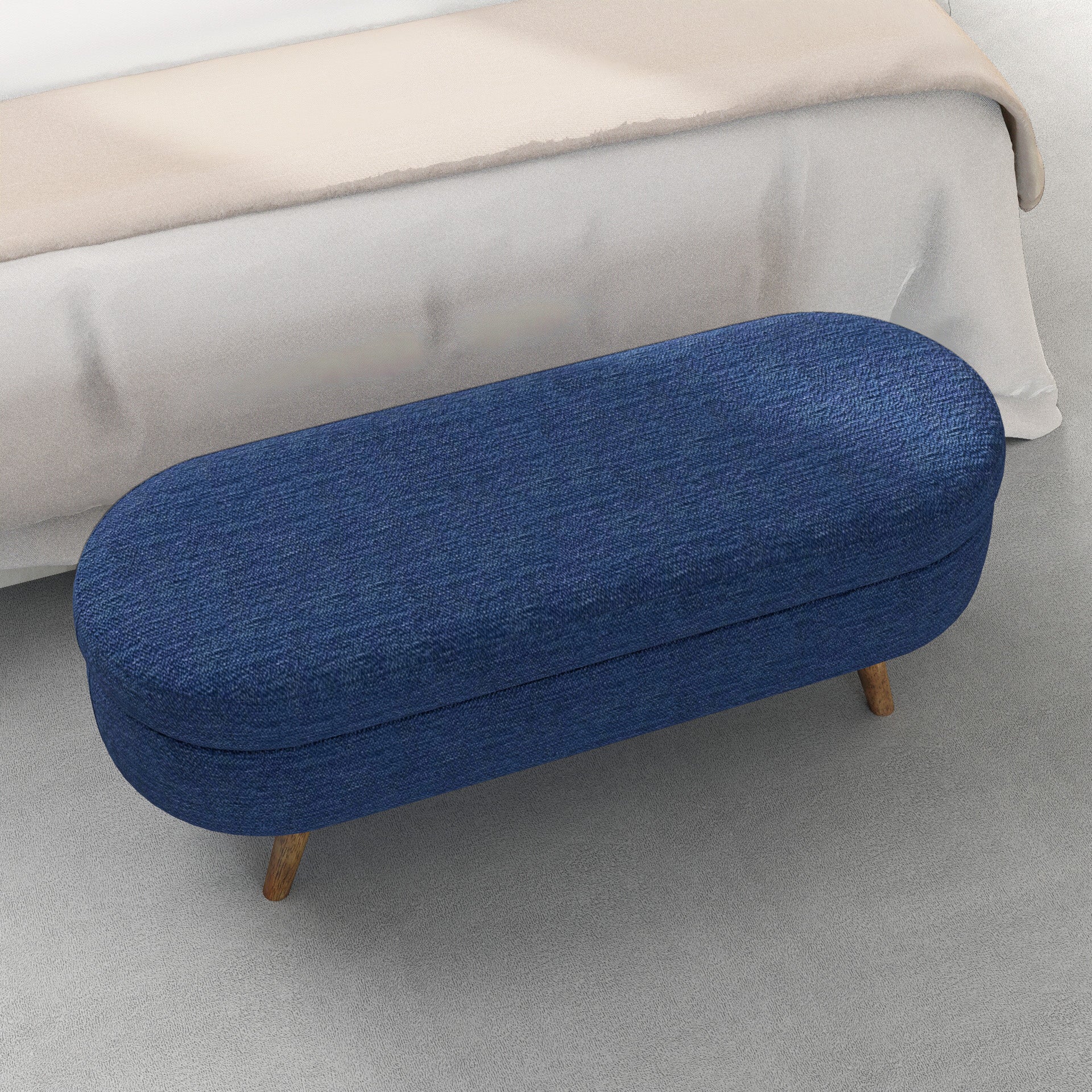 Ottoman Oval Storage Bench,Rubber Wood Legs,BLUE(43.5"x16"x16")
