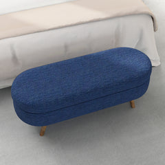 Ottoman Oval Storage Bench,Rubber Wood Legs,BLUE(43.5"x16"x16")