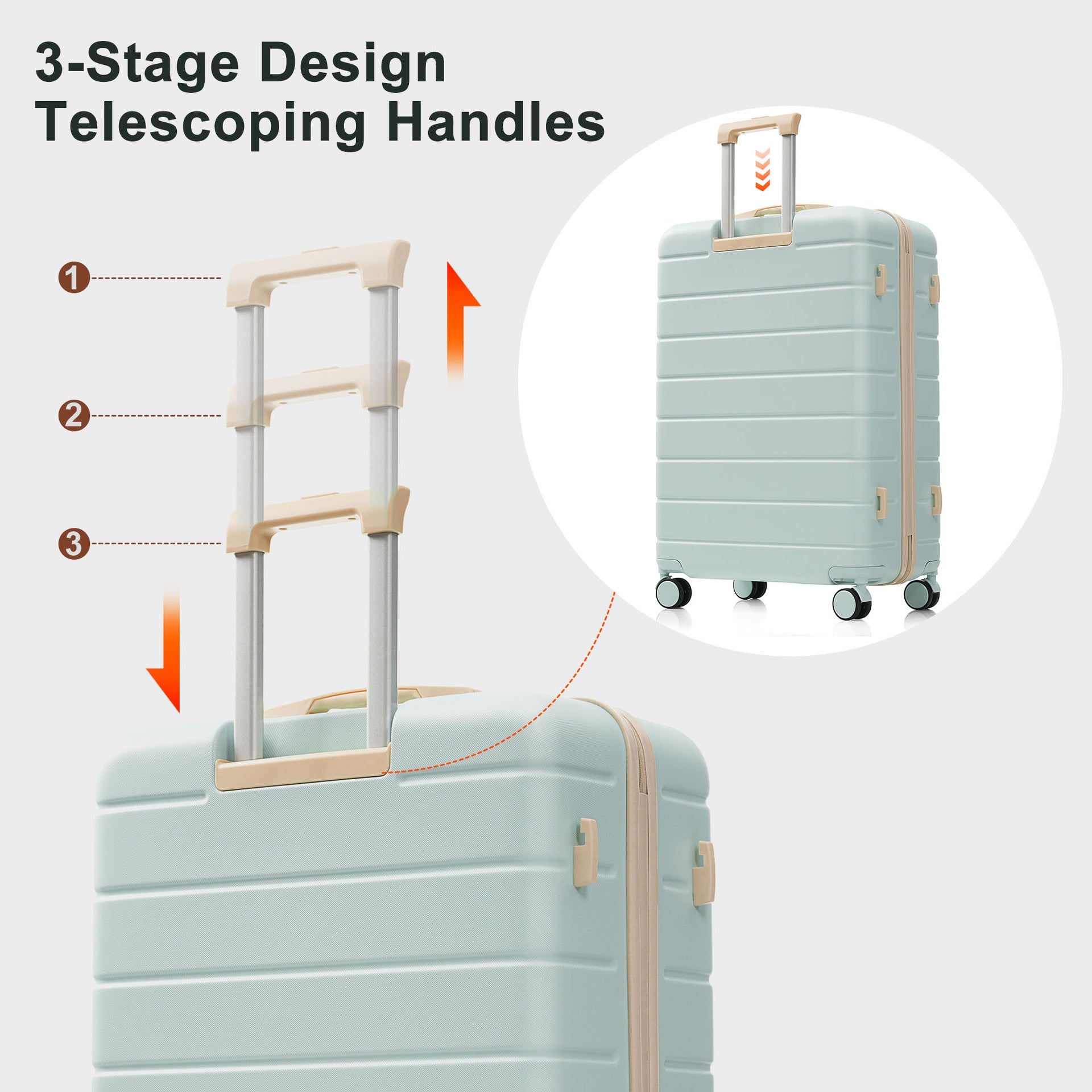 Premium ABS Travel Luggage Set , 3-Piece TSA Lock Suitcase Ensemble with 20, 24, and 28 Inch Sizes with 360° Spinner Wheels, grey green