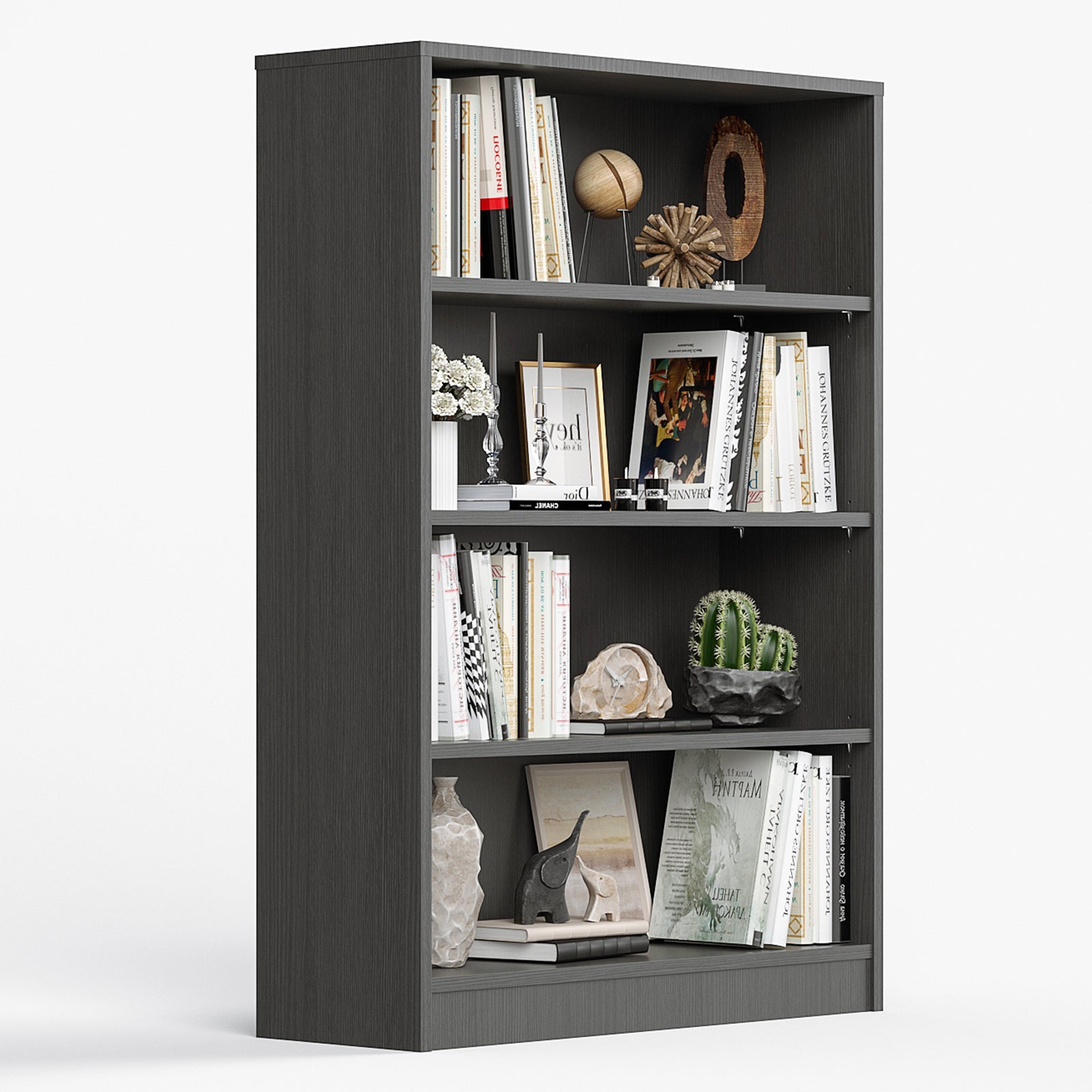 Grey Bookshelf for Bedroom 4 Shelf Office Bookcase 48 Inches Tall Modern Wood Bookshelf for Living Room 4 Tier Wide Manga Bookshelves Library Bookcase