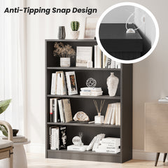 Grey Bookshelf for Bedroom 4 Shelf Office Bookcase 48 Inches Tall Modern Wood Bookshelf for Living Room 4 Tier Wide Manga Bookshelves Library Bookcase