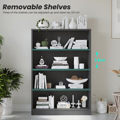 Grey Bookshelf for Bedroom 4 Shelf Office Bookcase 48 Inches Tall Modern Wood Bookshelf for Living Room 4 Tier Wide Manga Bookshelves Library Bookcase