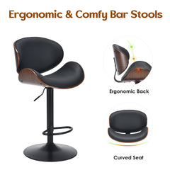 Swivel Bar Stools Set of 2 Adjustable Height Bentwood Barstools with PU Leather Upholstered Seat, Backrest and Footrest,Modern Kitchen Counter Chairs for Bar, Dining Room