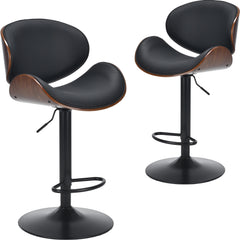 Swivel Bar Stools Set of 2 Adjustable Height Bentwood Barstools with PU Leather Upholstered Seat, Backrest and Footrest,Modern Kitchen Counter Chairs for Bar, Dining Room