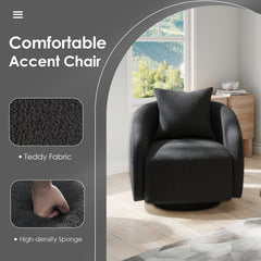 Swivel Accent Chair, Barrel Armchair with Back Pillow & Wood Frame for Living Room, Bedroom, Office