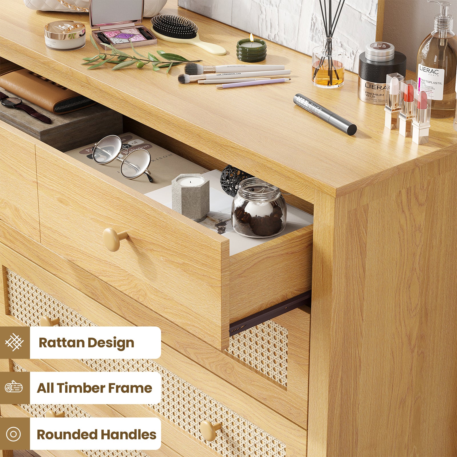 Sideboard Buffet Cabinet with 4 Drawers,Modern Wooden Console Cabinets for Home Kitchen Living Room,Hallway,Natural