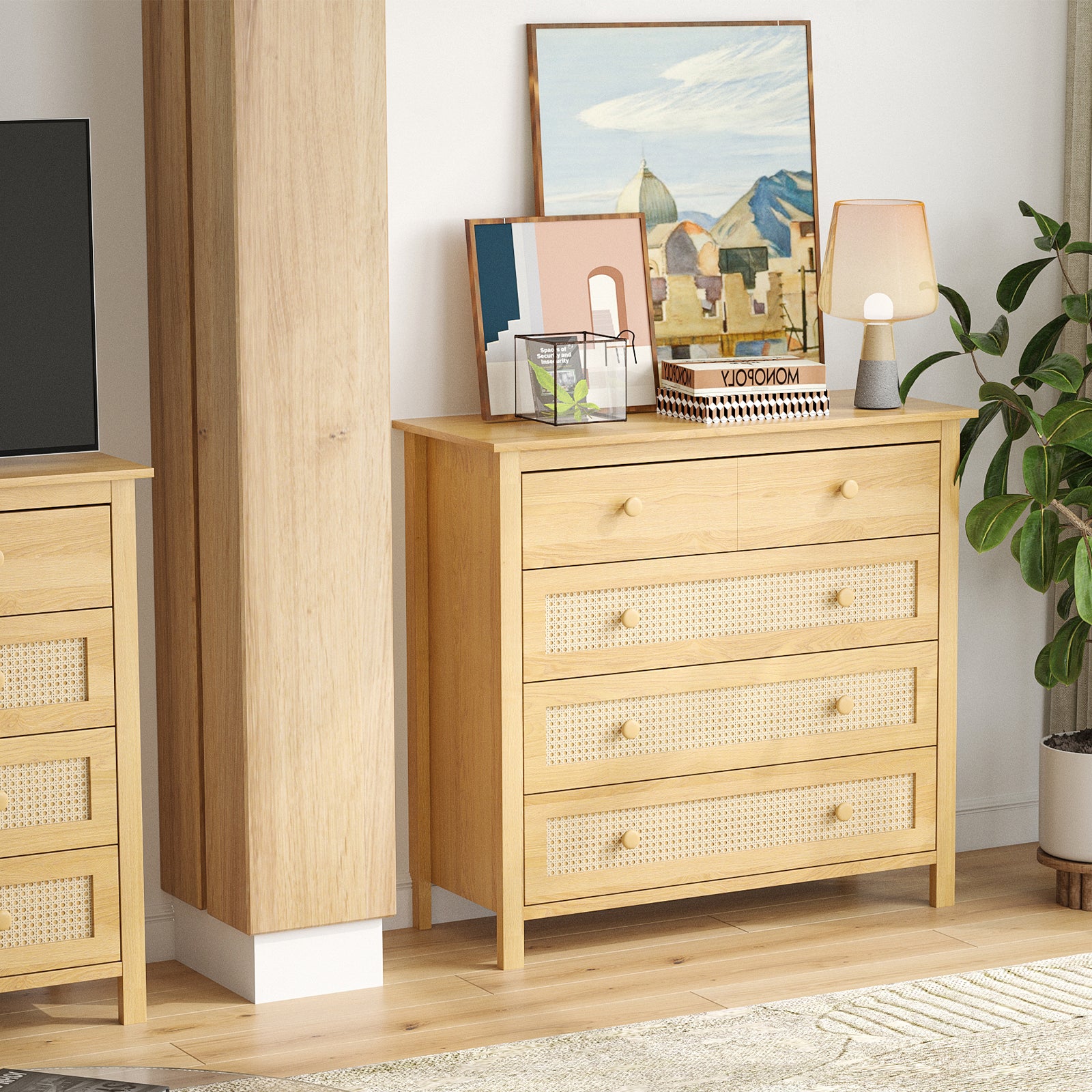 Sideboard Buffet Cabinet with 4 Drawers,Modern Wooden Console Cabinets for Home Kitchen Living Room,Hallway,Natural