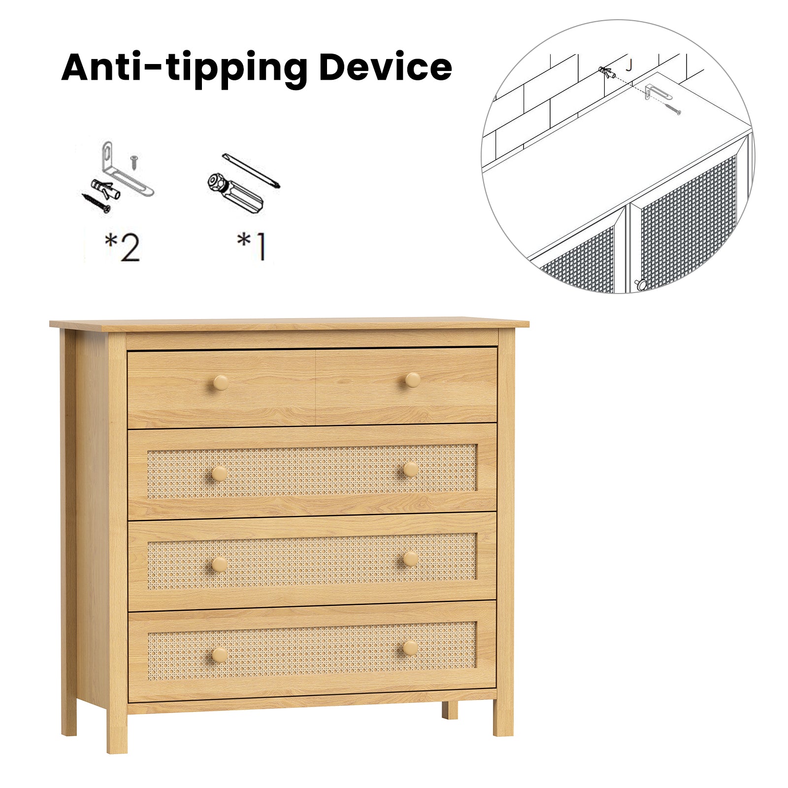 Sideboard Buffet Cabinet with 4 Drawers,Modern Wooden Console Cabinets for Home Kitchen Living Room,Hallway,Natural