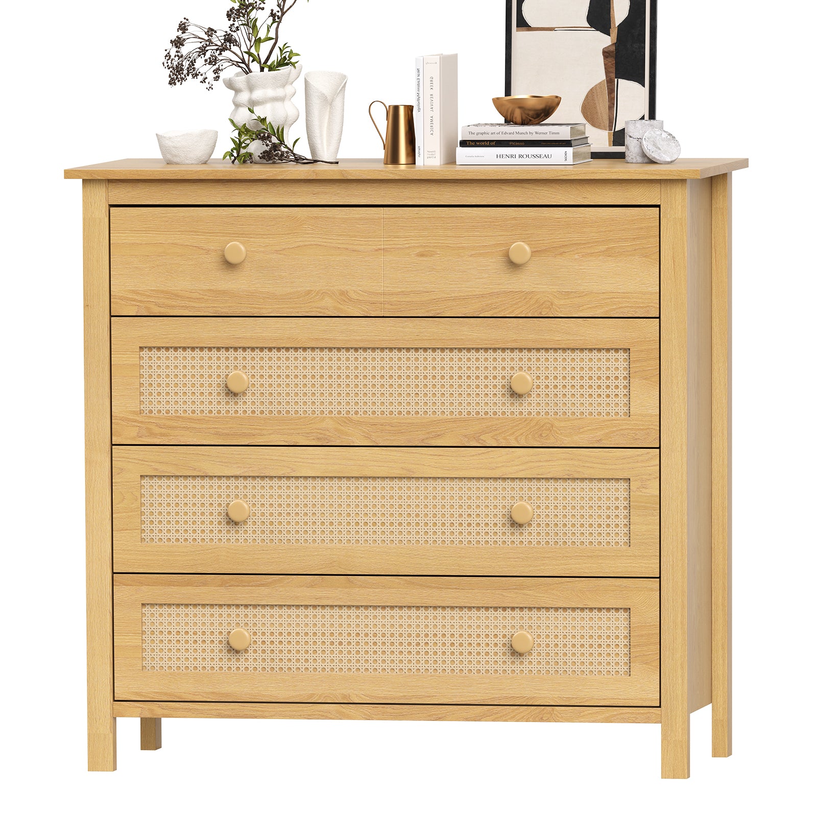 Sideboard Buffet Cabinet with 4 Drawers,Modern Wooden Console Cabinets for Home Kitchen Living Room,Hallway,Natural