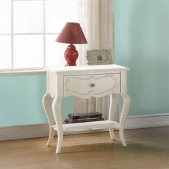 Traditional Pearl White Finish Formal Nightstand with Drawer and Shelf Wooden Youth Bedroom Furniture 1pc