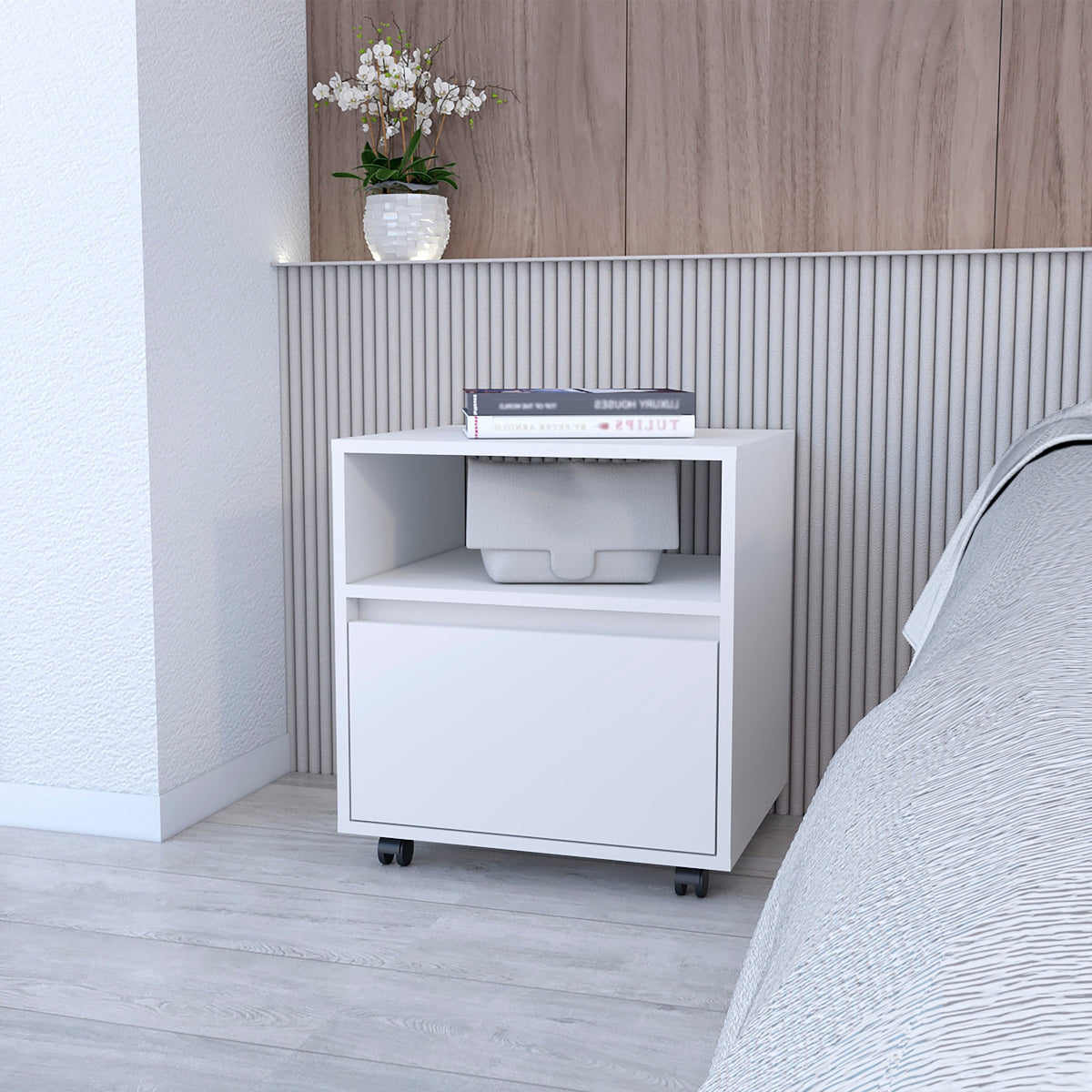 Duncan Nightstand, Top Open Shelf, 1 Drawer
