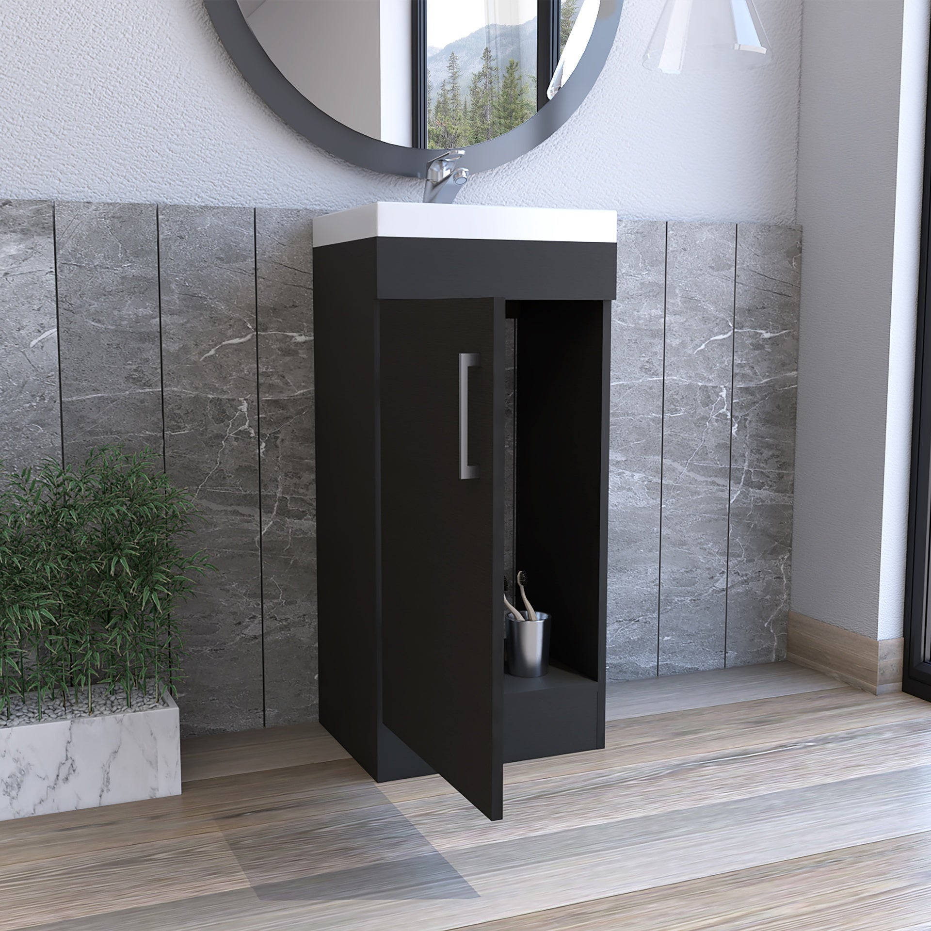 Sevilla Bathroom Vanity with Sink, Single Door Cabinet, Black