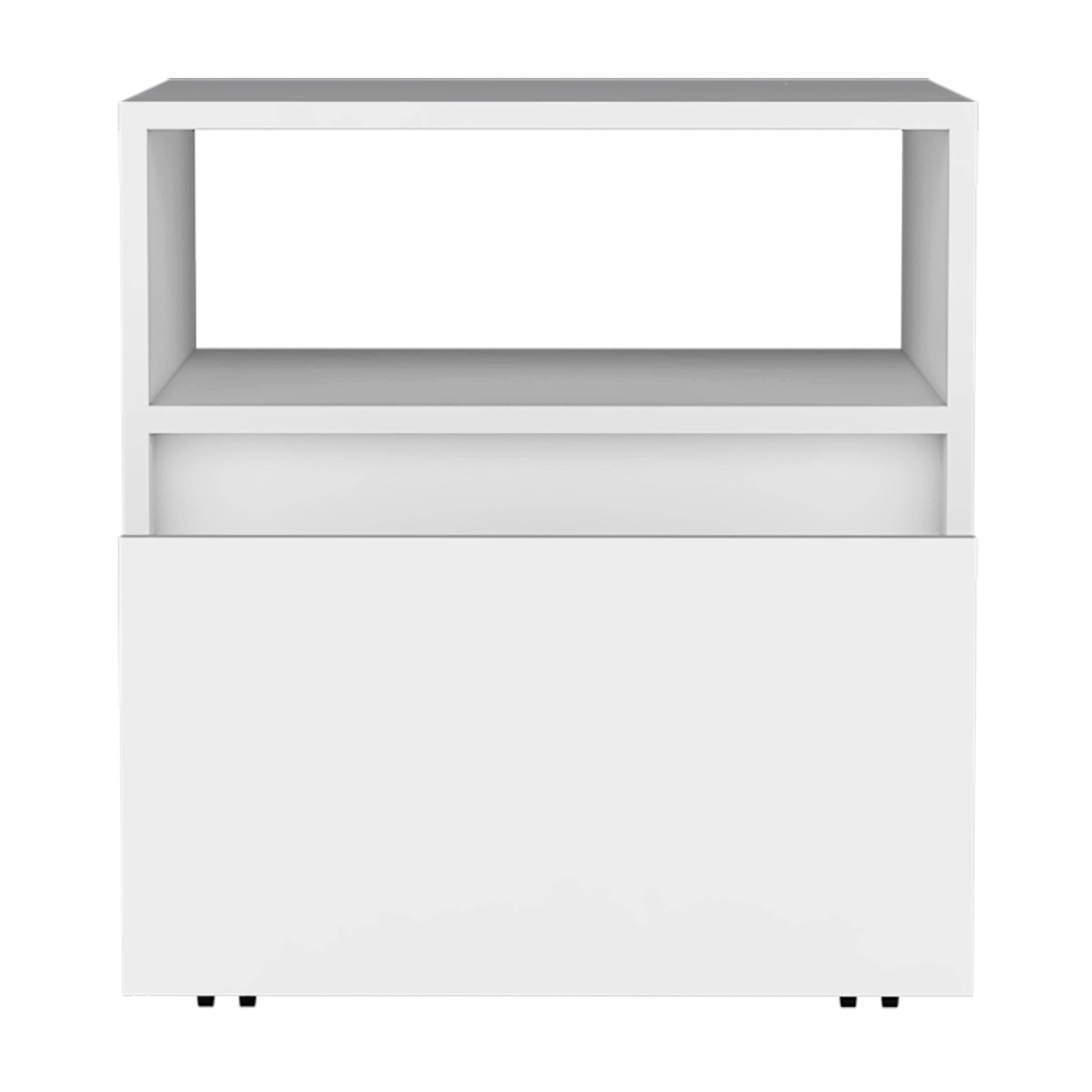 Nightstand 20"H, with One Open Shelf, 1 Drawer and Casters, White