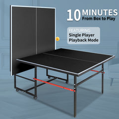 8ft Black Mid-Size Table Tennis Table Foldable & Portable Ping Pong Table Set for Indoor Games with Net, 2 Table Tennis Paddles and 3 Balls