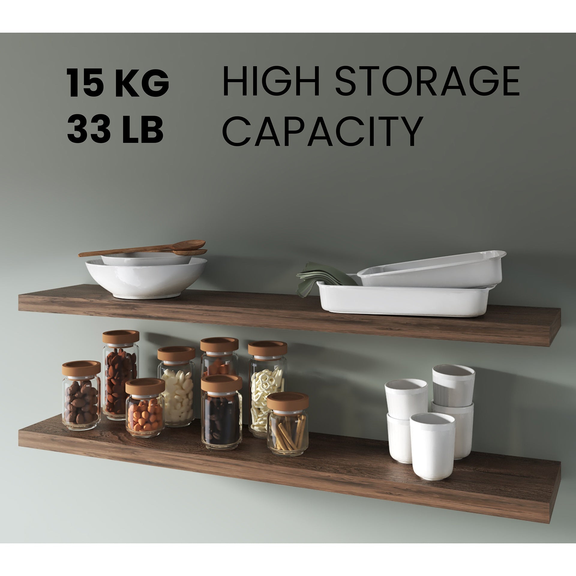 Dark Brown Floating Shelf in Melamine, Set of 2