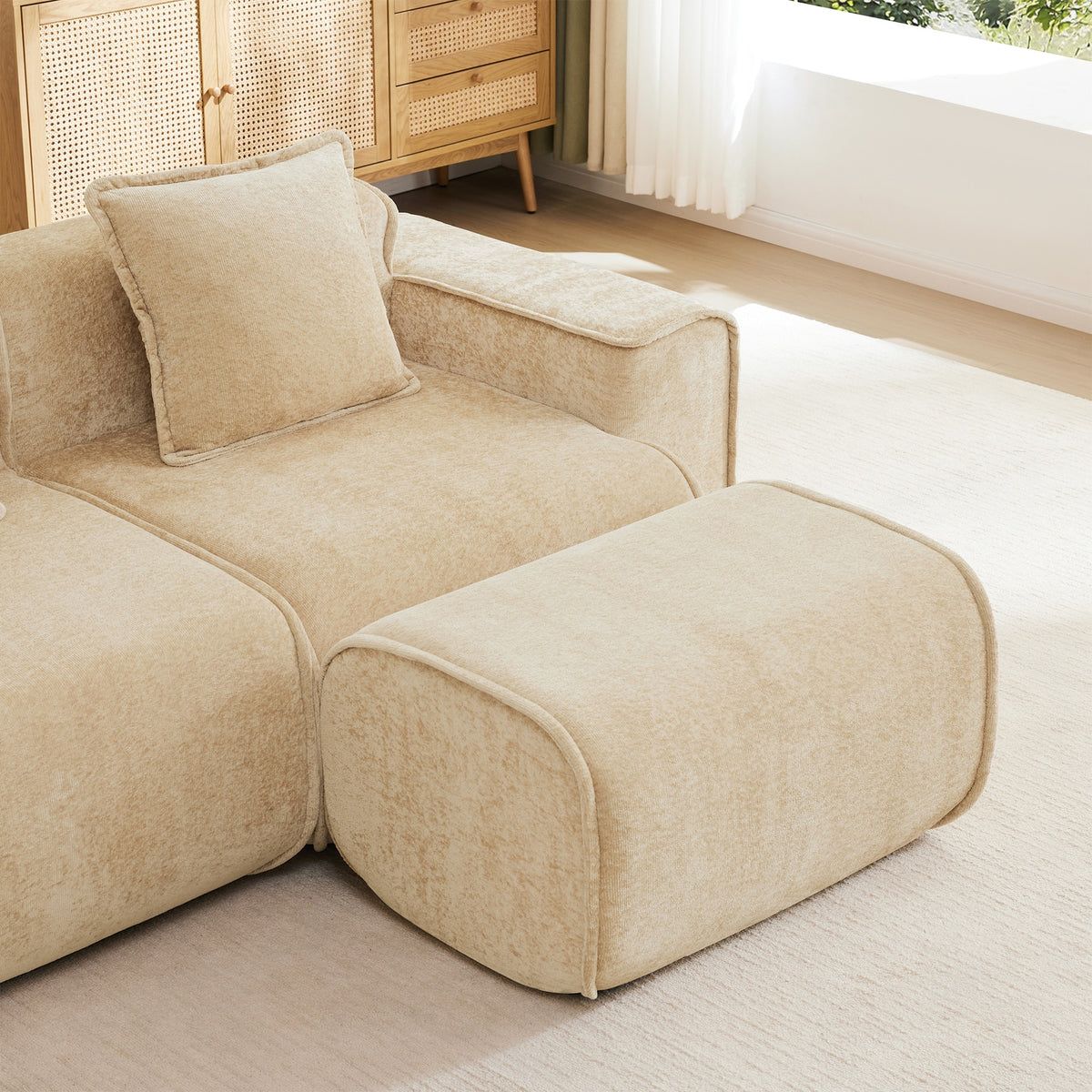 Harrison Ottoman Velvet-Light Camel
