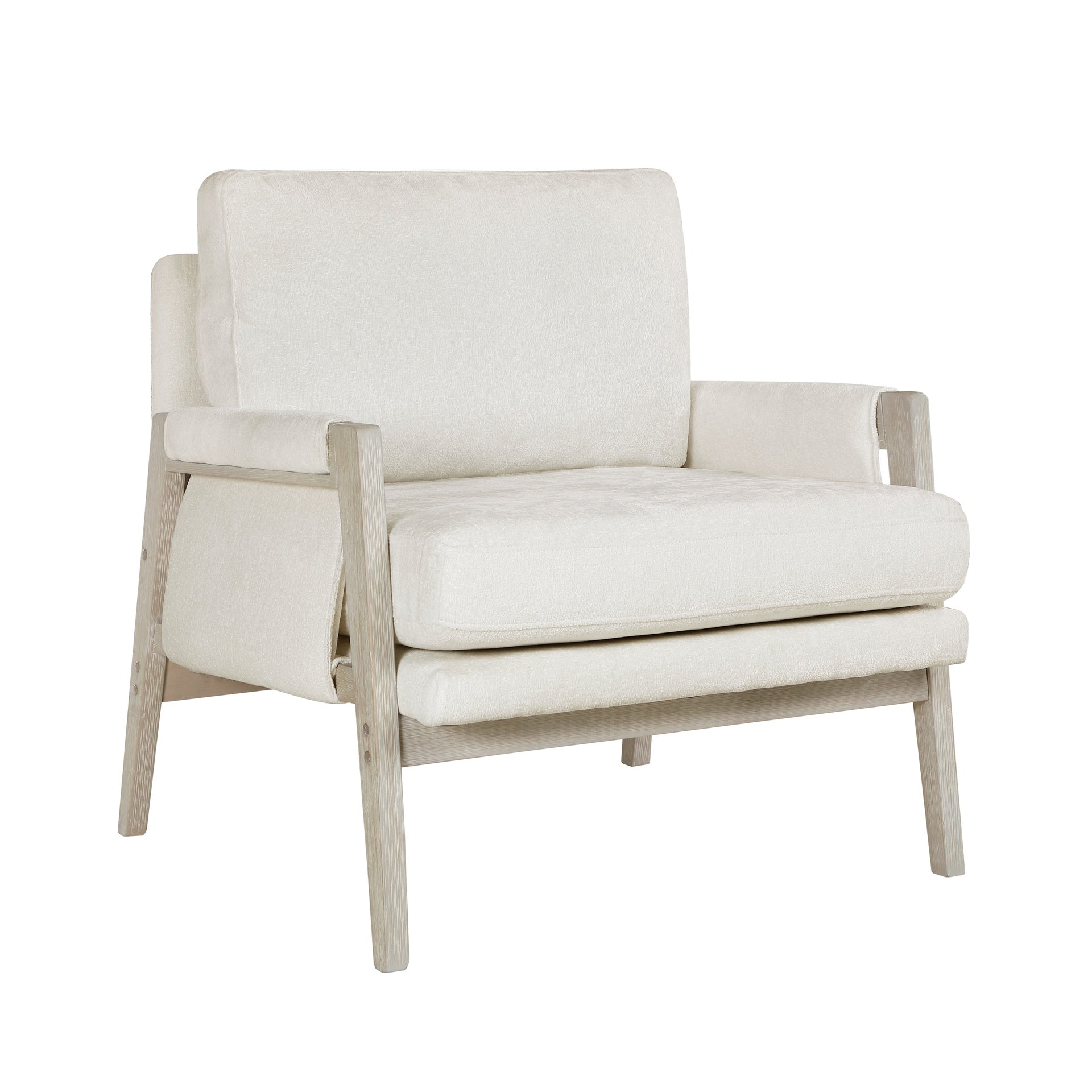 Modern Home Accent Chair Cushion Seat Back Cream Chenille Fabric Upholstery Solid Wood Furniture 1pc