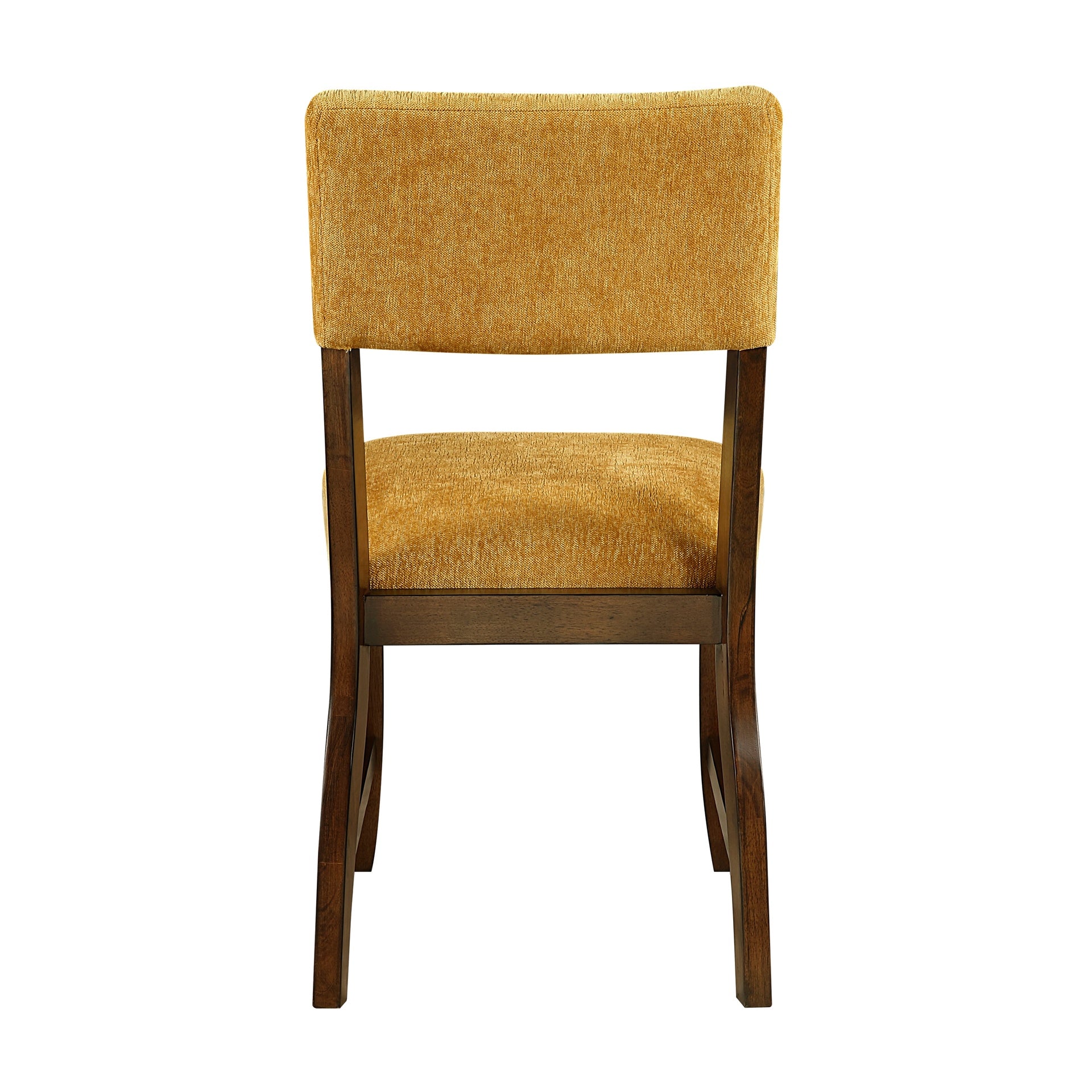 Contemporary Dining Side Chairs Set of 2 Durable Mustard Yellow Chenille Fabric Upholstered Comfort Seat Back Wooden Furniture