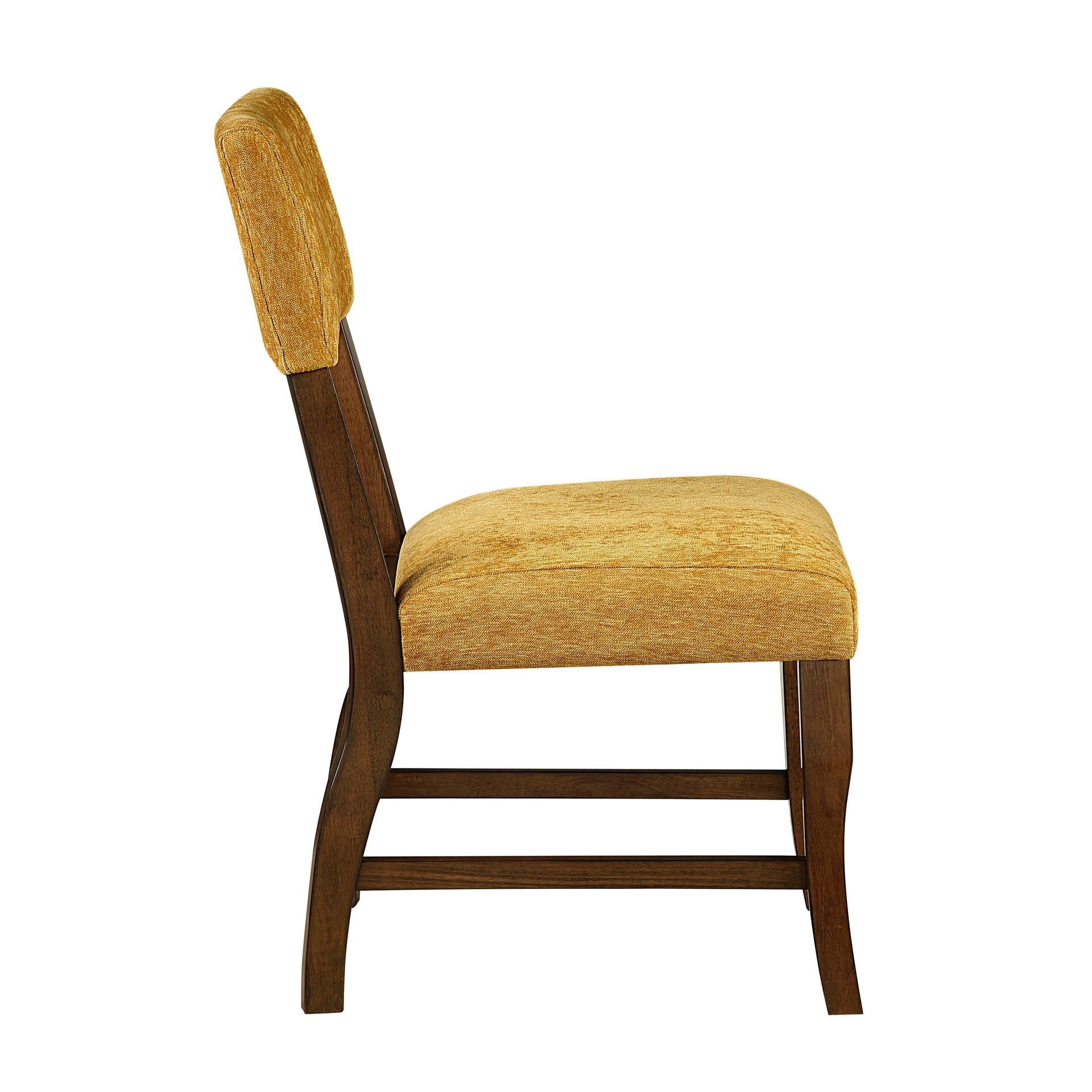 Contemporary Dining Side Chairs Set of 2 Durable Mustard Yellow Chenille Fabric Upholstered Comfort Seat Back Wooden Furniture