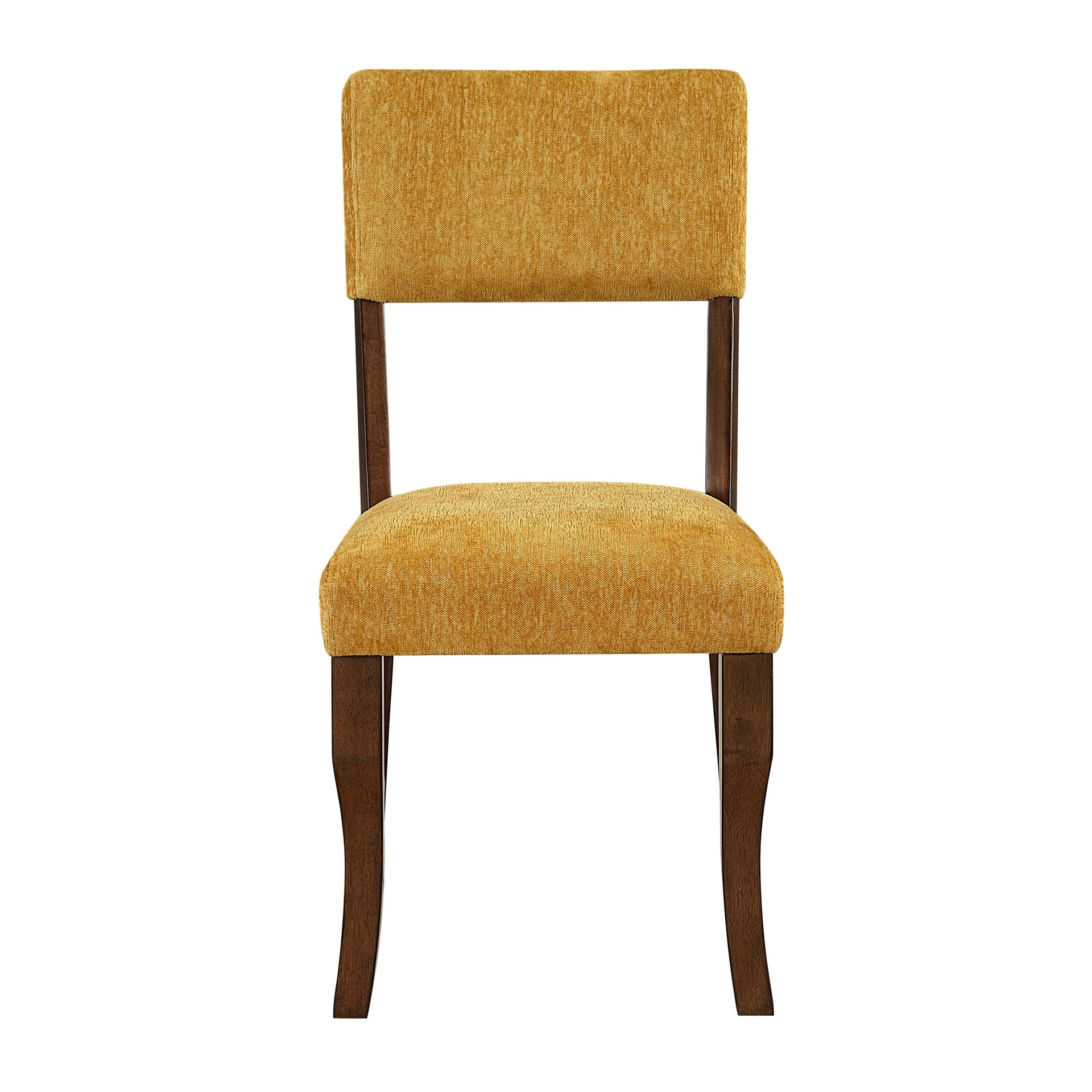Contemporary Dining Side Chairs Set of 2 Durable Mustard Yellow Chenille Fabric Upholstered Comfort Seat Back Wooden Furniture