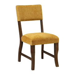 Contemporary Dining Side Chairs Set of 2 Durable Mustard Yellow Chenille Fabric Upholstered Comfort Seat Back Wooden Furniture
