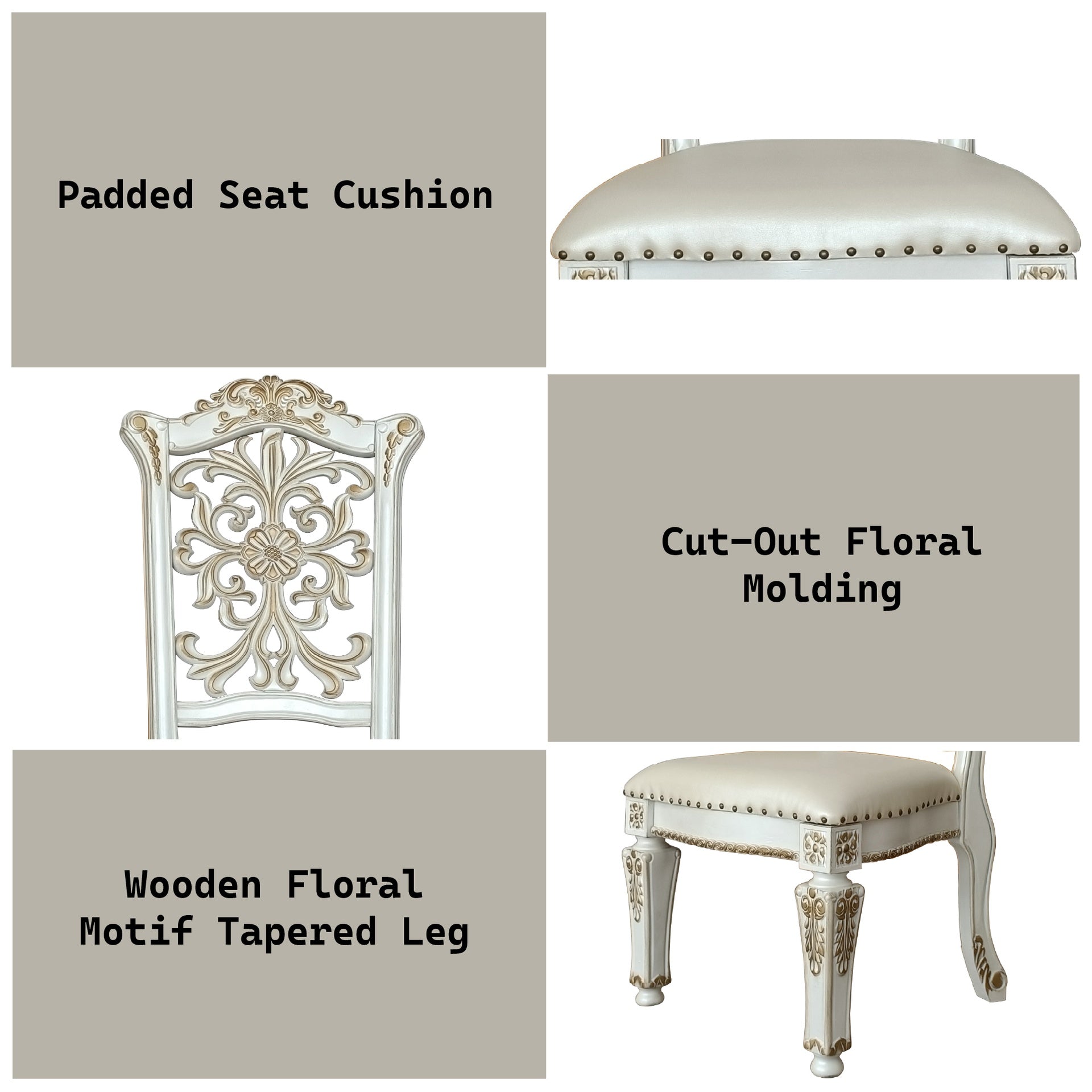 Vendome Synthetic Leather & Antique Pearl Finish Side Chair (Set of 2)