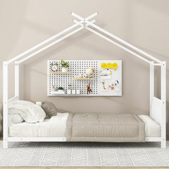 Twin Size Metal House Platform Bed, White